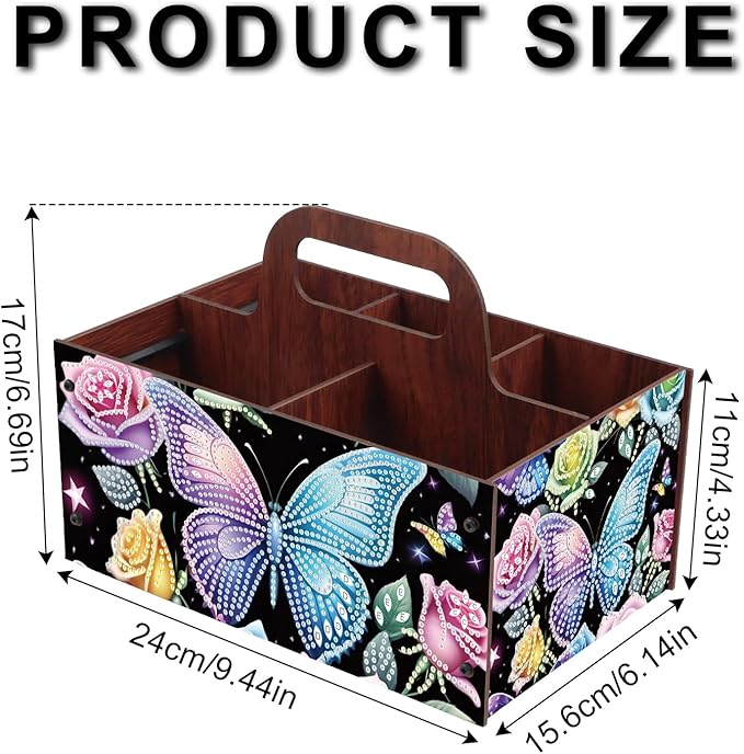 JZHYOAN DIY Flower Diamond Art Wooden Multi-Compartment Organiser Box with Handle Diamond Painting Cosmetic Storage Box for Adult Portable Wooden Storage Case for Storing Desktop Items