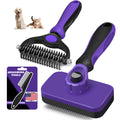 Professional 3PCS Self Cleaning Slicker Brush & Pet Grooming Rake & Flea Comb for Dogs,Cats and Horses | Double-Sided Dematting Comb & Skin Friendly Deshedding Grooming Tool | Pet Supplies (Purple)