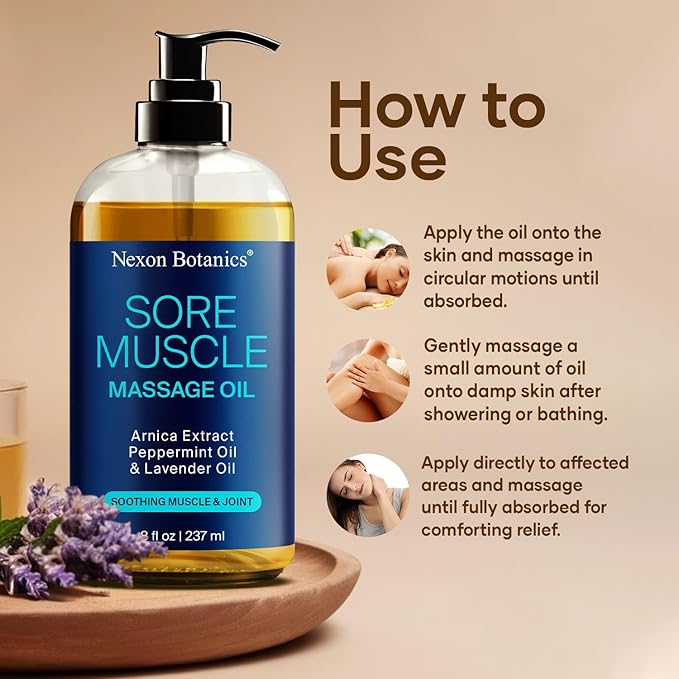Sore Muscle Massage Oil for Massage Therapy & Gua Sha with Arnica 8 fl oz