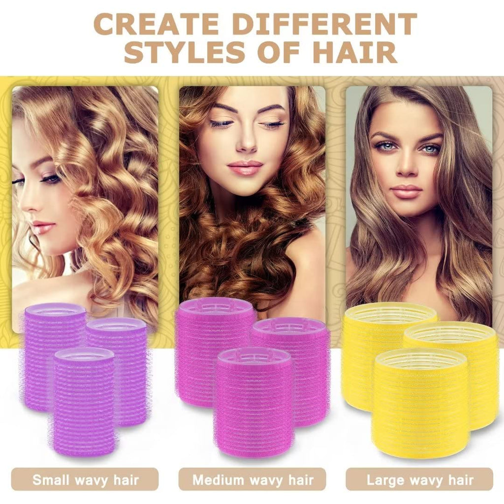 Sungenol Self Grip Hair Rollers Set, 18 Rollers in 3 Sizes with Clips