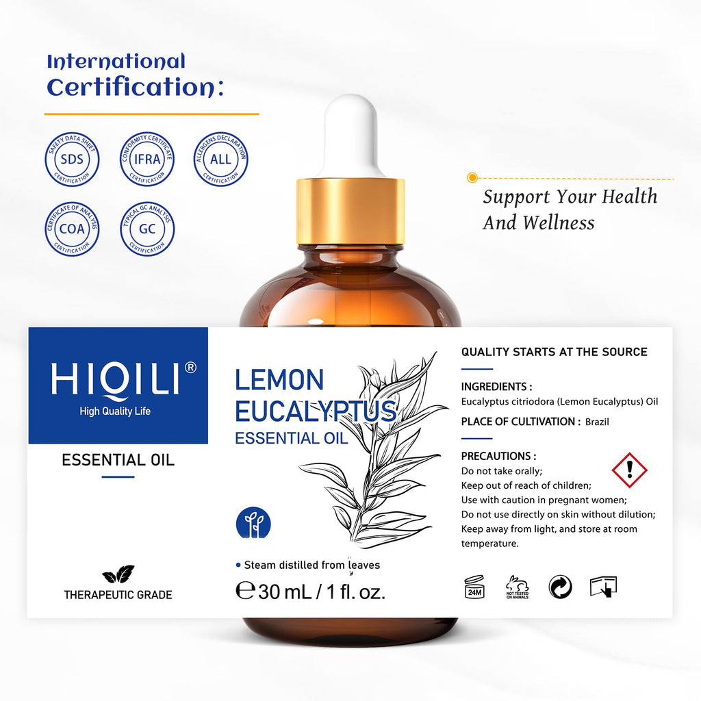 HIQILI Lemon Eucalyptus Essential Oil for Spray, Aromatherapy & Diffuser