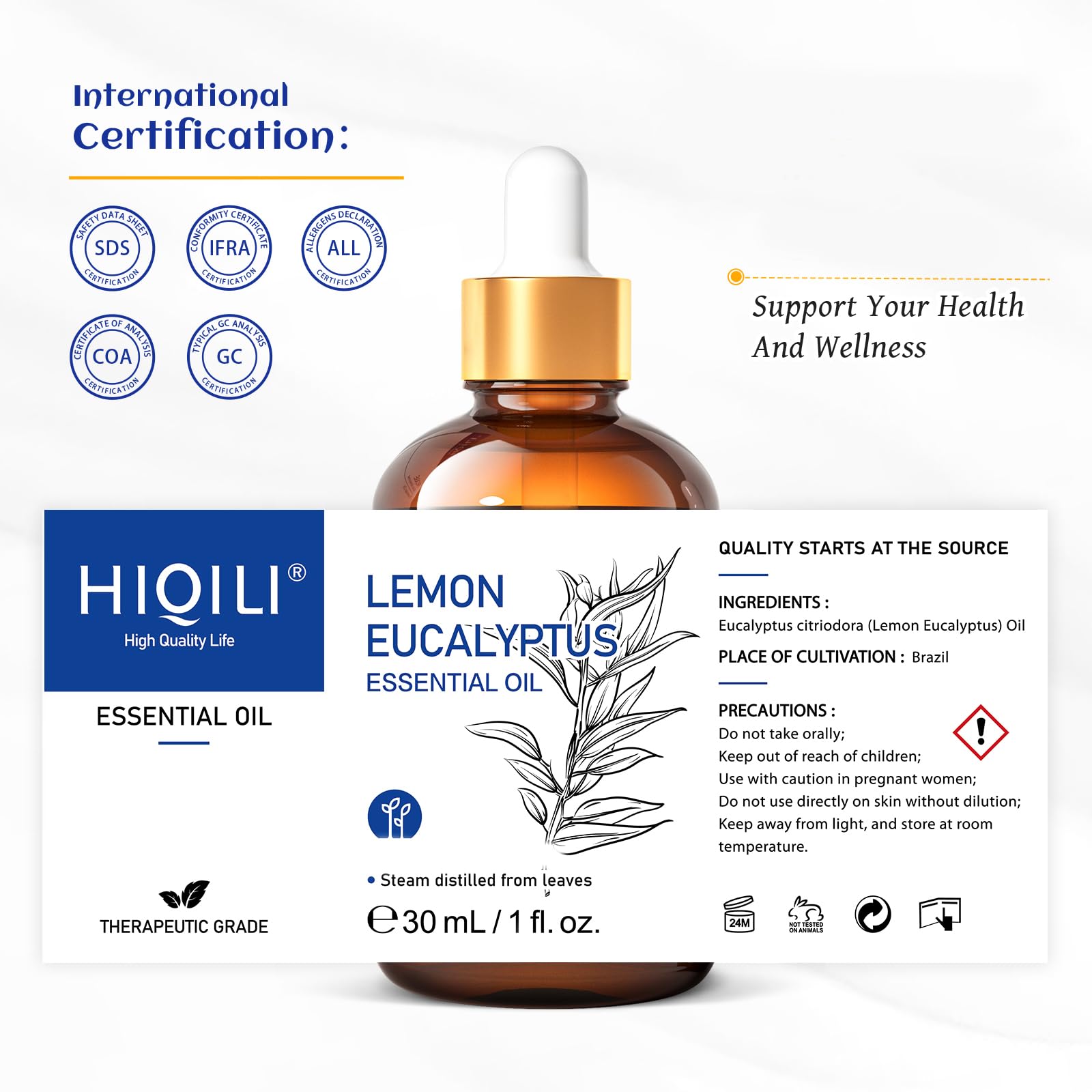 HIQILI Lemon Eucalyptus Essential Oil for Spray, Aromatherapy & Diffuser
