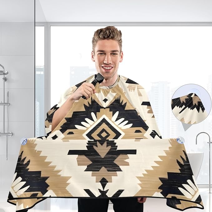 Flradish Native American Tapestry Patterans Barber Cape Waterproof Polyester Hair Cutting Salon Cape Adjustable Neckline Hair Hair Cutting Beard Hairdressing Cape Accessories 55×64 Inch