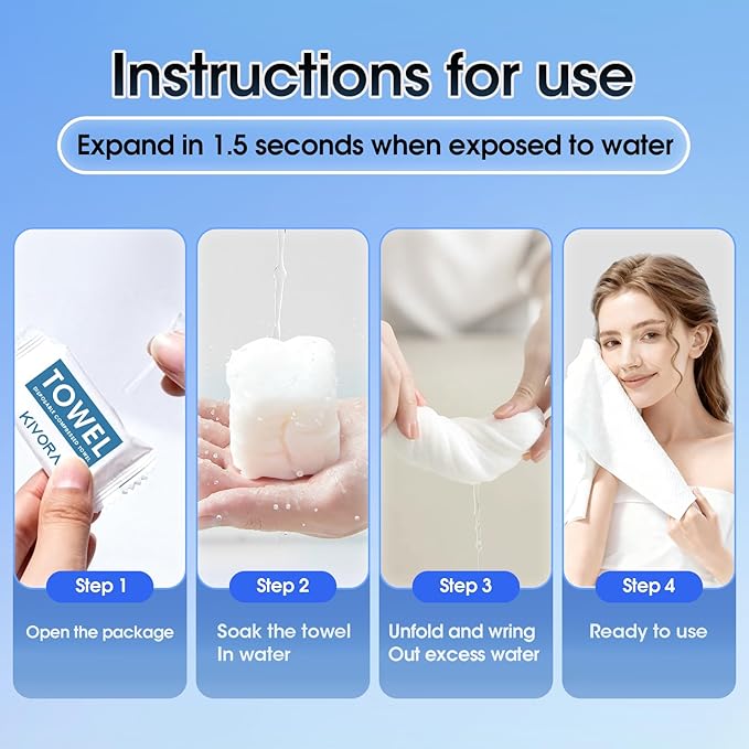 KIVORA Extra Thick Compressed Towel Tablets – Disposable Face Towels & Washcloths for Travel, Camping & Outdoor Use, 20 Pack Super Absorbent Cotton Towels for Emergency & Everyday Care