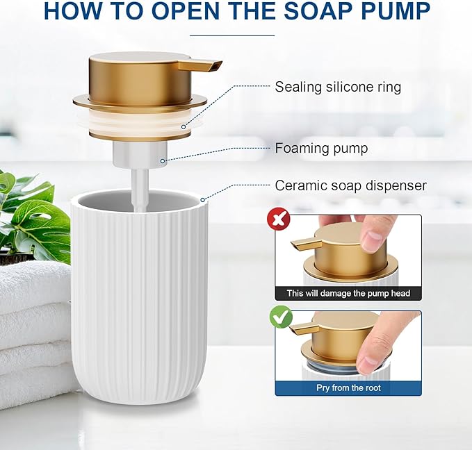 Ceramic Foaming Soap Dispenser, 12 oz Bathroom Foam Hand Soap Dispenser, Refillable Lotion Soap Dispenser with Removable Pump for Kitchen Hand Wash Dispenser, Modern Home Decor(2Pack-White)