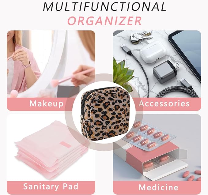 RSRSLEII Small Quilted Cosmetic Pouch for Purse, Mini Cotton Makeup Bag with Compartments, Cute Zipper Lipstick Holder for Women (22Leopard Print)