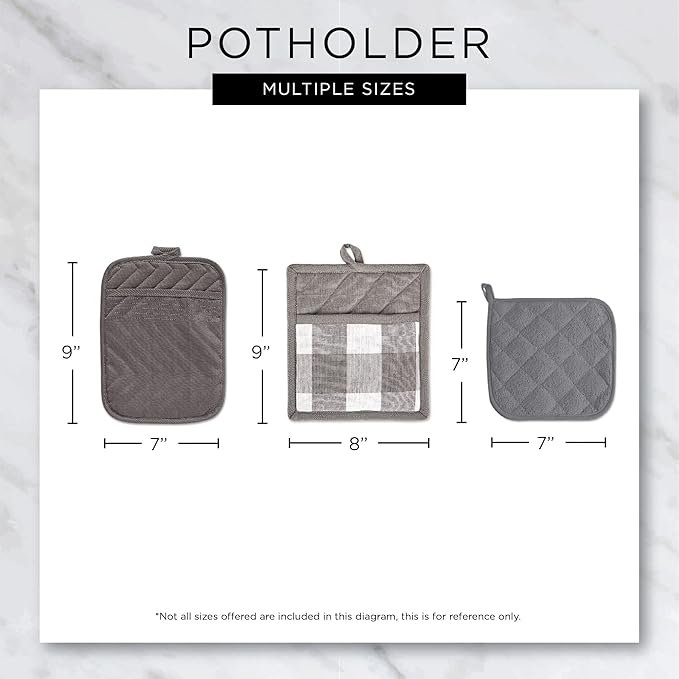 DII Heat Resistant Quilted Cotton Pot Holder Set, Designed with Space to Personalize Allowing a Customized Design, 7x9, Red, 3 Count