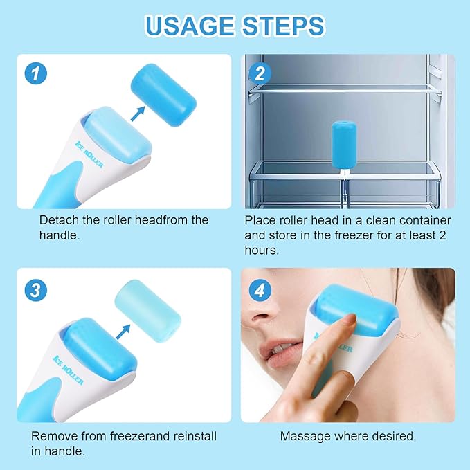 ONLYSKY BEAUTY Ice Roller Face Cooling Cold Roller for Women & Men Body Eyes Face Skin Care Tools（Blue Handle+Blue Roller