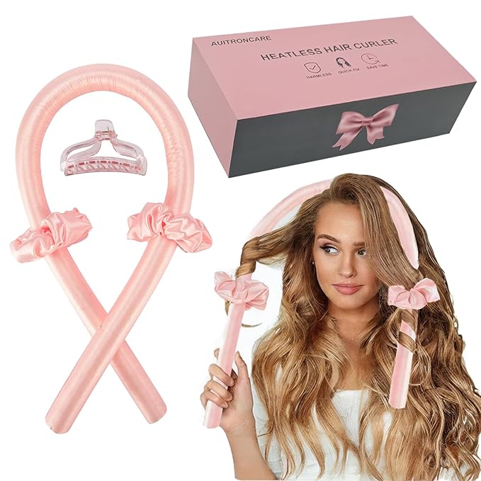 Heatless Curls Overnight,Satin Curling Rod Headband,Hair Curlers for Long and Medium Hair,Silk Curls Headband with Gift BOX,No Heat Rollers to Sleep in(Orange-36.05)