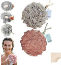Washcloth Loofah Combo 2-in-1 Loufee Wash Cloth That Holds Bar Soap-Exfoliation Mesh Shower Ball for Body Wash&Smooth Skin+Free Loofah Dish Towel (Upgrade Round 2Pcs(Bigger and Softer))