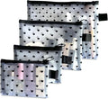 TRAKWAN 4-Piece Heart Printed Mesh Makeup Bag Set, Portable Travel Mesh Cosmetic Bags Toiletry Bags Makeup Purse Bags Mesh Zipper Storage Pouches for Home Offices Travel Accessories (White)