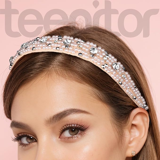 Teenitor 5 Pcs Elastic Rhinestone Beaded Headbands, Jeweled Head Bands for Women's Hair, Hair Headbands Hat Bands for Women