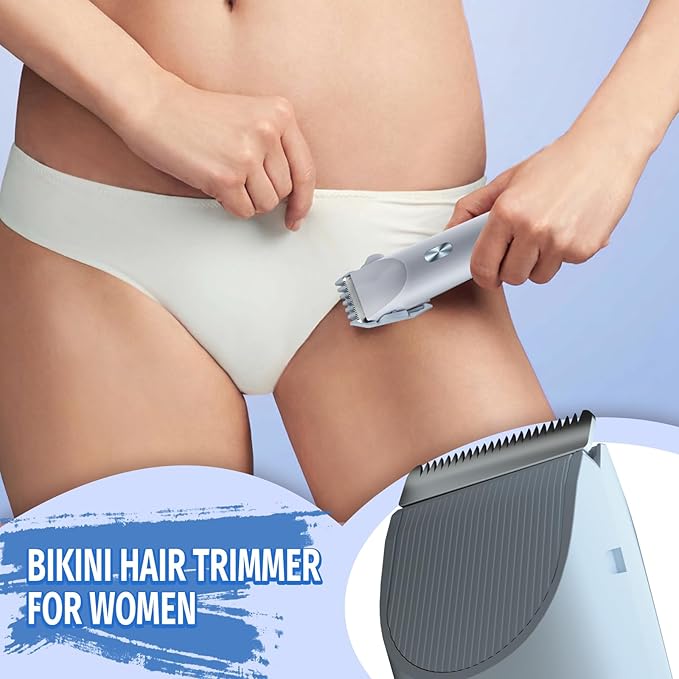 Bikini Trimmer for Women, 2 in 1 Electric Razor & Bikini Shaver for Womens IPX7 Waterproof Body Hair Trimmer and Facial Hair Remover,Blue