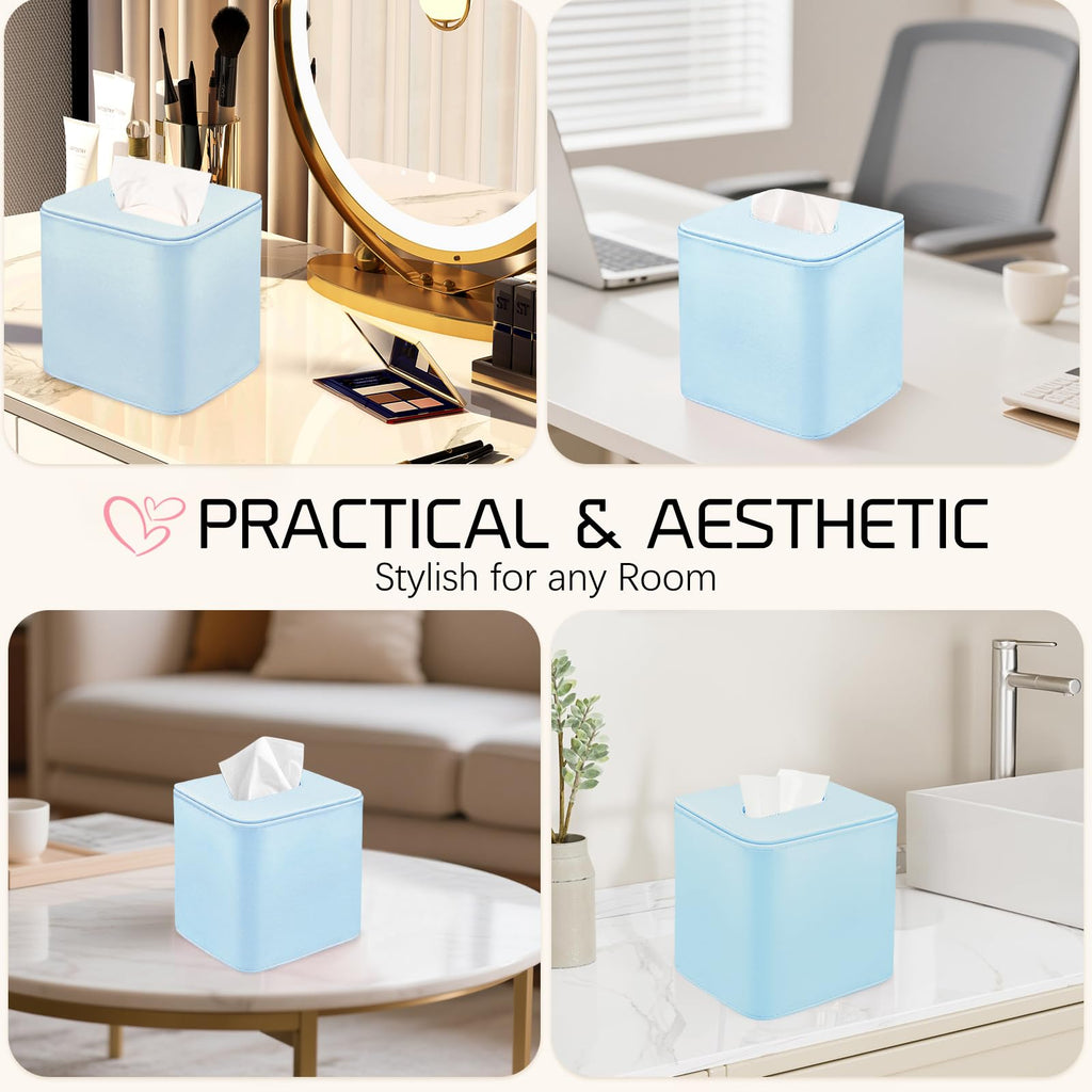 TNIIFXC Tissue Box Holder Square PU Leather Stylish Facial Tissue Box with Magnetic Closure Decorative Cube Tissue Box Cover for Bathroom Vanity Office