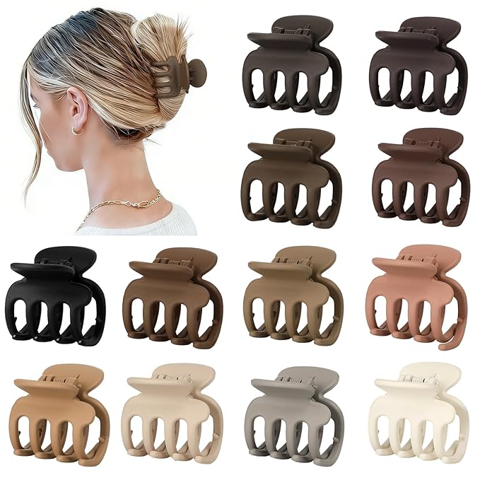 Sisiaipu 12Pcs Hair Clips for Women 1.8 Inch Small Claw Clips for Thin Hair Medium Hair Claw Clips for Thick Hair Accessories for Women Girls (Brown)