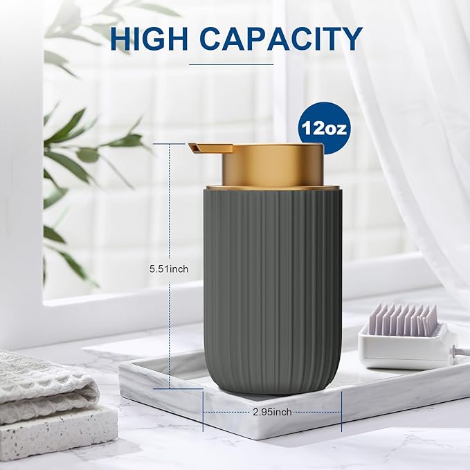 Ceramic Foaming Soap Dispenser, 12 oz Bathroom Foam Hand Soap Dispenser, Refillable Lotion Soap Dispenser with Removable Pump for Kitchen Hand Wash Dispenser, Modern Home Decor (Matte Grey)