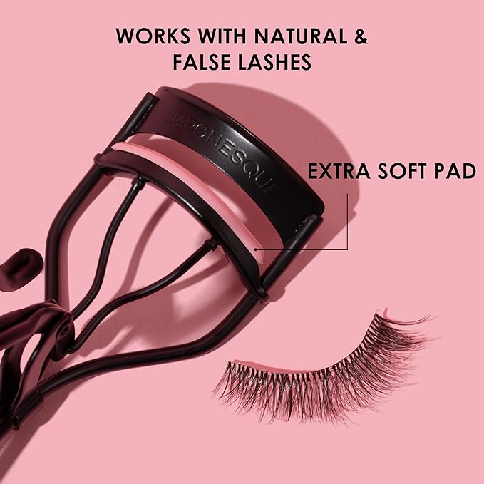 JAPONESQUE Professional Volumizing Lash Curler for Natural & False Lashes on Most Eye Shapes and Large Eyes, 1 Refill Pad, Holds Curl up to 8 Hours