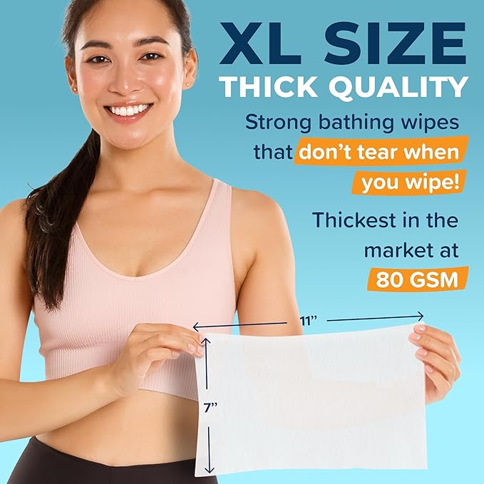 Body Wipes For Adults Bathing No Rinse - 150XL Thick Shower Wipes For Adults No Rinse, 15 Packs of 10 Adult Wipes for Men, Women, Personal Cleansing, Daily Hygiene, Bedridden & Elderly Care, Travel