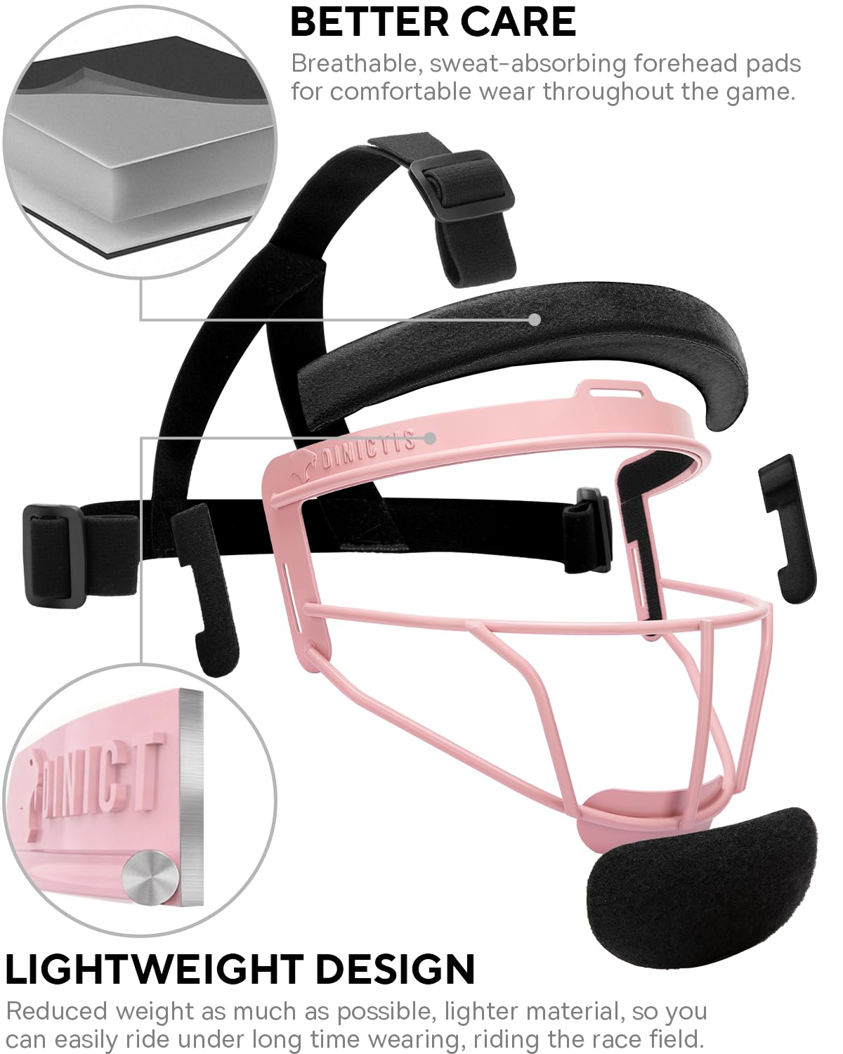 Dinictis Softball Face Mask, Lightweight, Comfortable, with Wide Field Vision, Durable and Safe Face Guards, Premium Protective Softball Fielder's Mask-Pink-Adult(L)