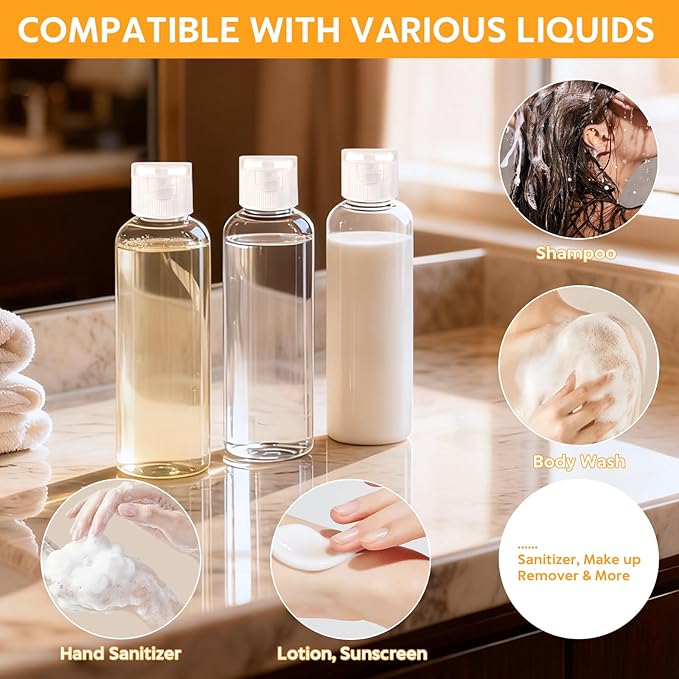 Pfesuqo 5 Pack 3.4 oz Travel Bottles for Toiletries, TSA Approved Leak Proof Refillable Travel Size Containers, Clear Plastic Shampoo Bottles for Lotion Conditioner