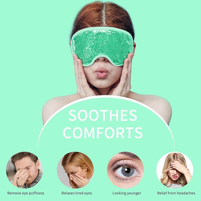 Cooling Eye Mask with Gel Beads, Reusable Cold Eye Mask for Puffy Eyes, Dark Circles, Sleep, Relaxation, Soft Cooling Eye Pads for Men Women (Green)