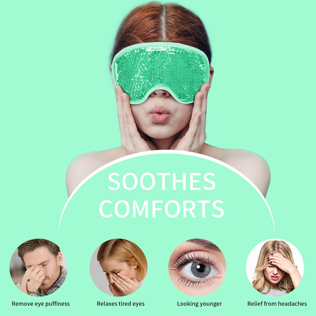 Cooling Eye Mask with Gel Beads, Reusable Cold Eye Mask for Puffy Eyes, Dark Circles, Sleep, Relaxation, Soft Cooling Eye Pads for Men Women (Green)