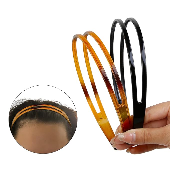 WOVOWOVO 4 Packs Plastic Headbands for Women Black Comb Headband Double Row Teeth Head Bands for Women's Hair Trendy Womens Hairbands Non Slip Hair Accessories