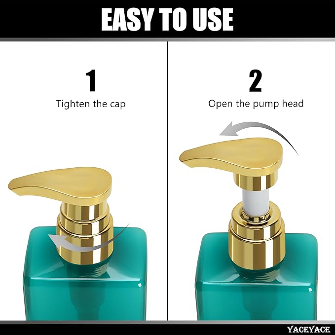 Shampoo Bottles with Gold Pump YACEYACE 16.9oz Set of 3 Empty Shower Bottles with Label, Shampoo and Conditioner Dispenser, Shampoo Dispenser for Bathroom, Lotion, Salon