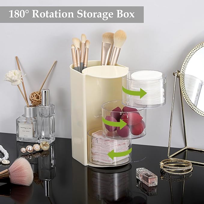 GUSHBIN Rotating Hair Accessories Organizer with Comb Holder Cosmetic Storage Case for Makeup Sponge Plastic Desktop Organizer, 2-Layer Yellow