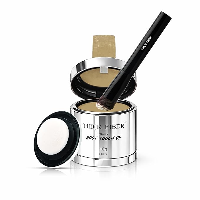 THICK FIBER Root Touch Up Powder with Brush – Covers Grey Roots, Thinning Hair & Bald Spots – Sweat & Water Resistant for Men & Women (Medium Blonde, 0.35 Ounce (Pack of 1))