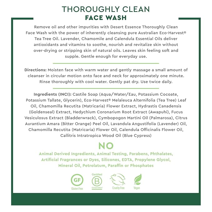 Desert Essence Thoroughly Clean Face Wash, Tea Tree Oil, 8.5 fl oz