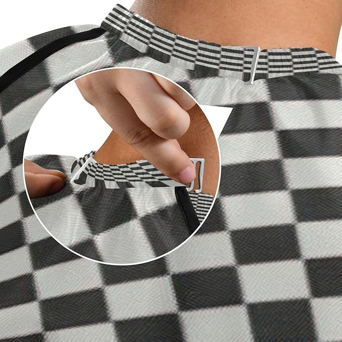 JUZIHAI Hair Cutting Cape, Checkered Black White Waterproof Salon Barber Apron Cape with Adjustable Neck, Beard Shaving Bib for Men Women Kids, 55x65 Inch
