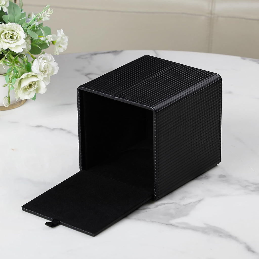 Cretkhp PU Leather Square Tissue Box Cover Tissue Box Holder Cube (Black)