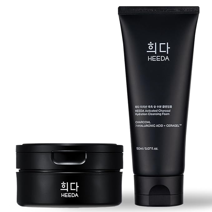 HEEDA All-In-One Double Cleansing Duo, Charcoal Ceramide Cleansing Balm & Hyaluronic Acid Foam Cleanser for Deep Purifying, Hydrating, and Balanced Skin (K-Beauty Vegan Skincare Set)