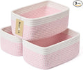 Small Storage Baskets for Organizing | Closet Organizer Bins | Shelf Toy Basket | Woven Rope Baskets | Cube Decorative Box | Shallow Basket | 11.5x7.5x4.7” | 3 Packs White Pink
