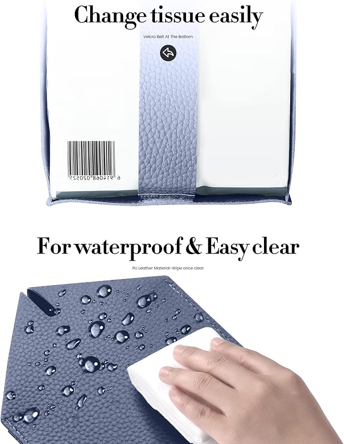 Tissue Box Cover, Jeethemy Square PU Leather Tissue Box Holder, Modern Tissue Case Facial Paper Organizer Dispenser，5X5X5'',Single Navy Blue