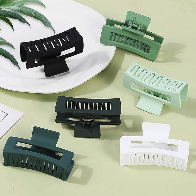 Sisiaipu 3.5 Inch Medium Hair Claw Clips 6 Pack Hair Clips for Women Square Rectangle Claw for Hair Banana Jaw Clips Hair Accessories for Girls (Green)
