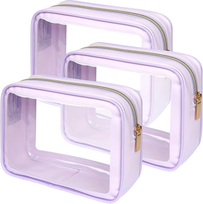 PACKISM Clear Makeup Bag Travel - 3 Pack TSA Approved Toiletry Bag, Purple