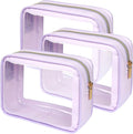 PACKISM Clear Makeup Bag Travel - 3 Pack TSA Approved Toiletry Bag, Purple