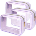 PACKISM Clear Makeup Bag Travel - 3 Pack TSA Approved Toiletry Bag, Purple