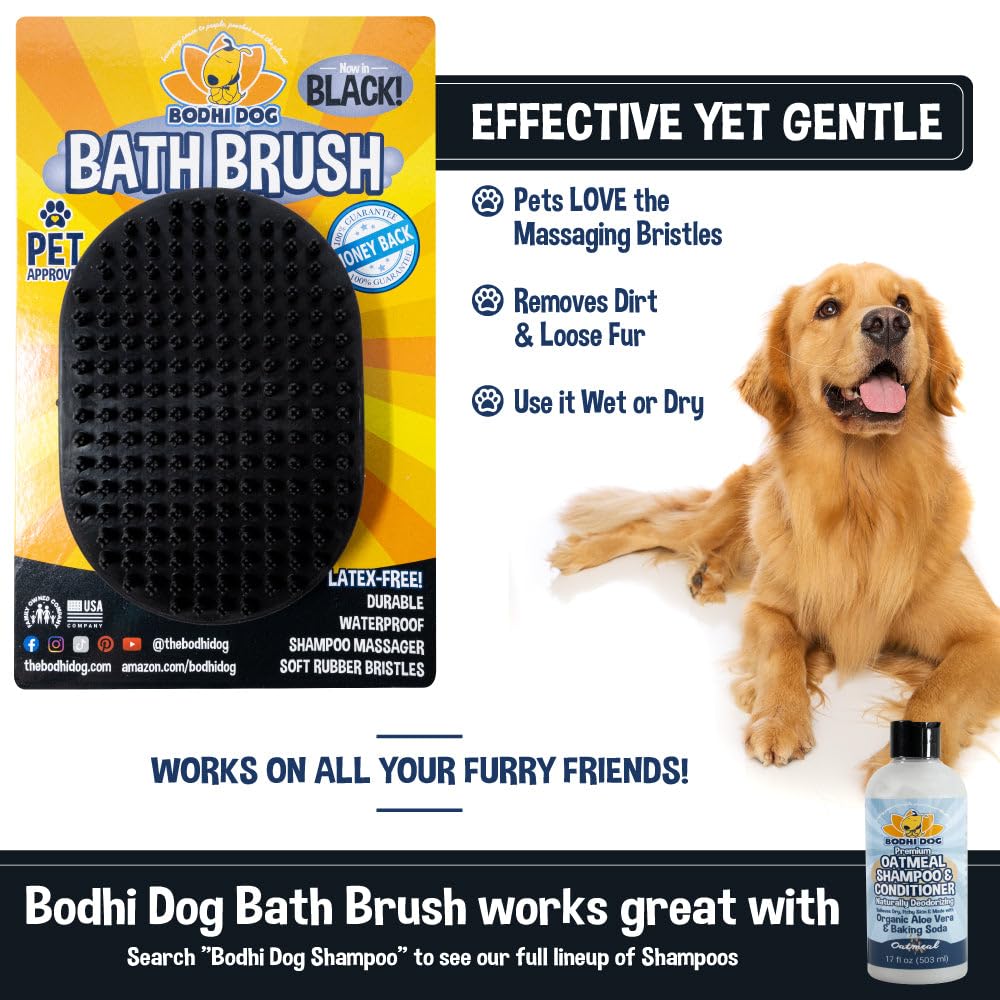 Bodhi Dog Shampoo Brush - Pet Grooming & Bath Supplies for Dogs and Cats - Bath Brush for Long & Short Hair - Premium Scrubber for Shower, Showerhead, Sprayer & Bathing (One Pack, Black)