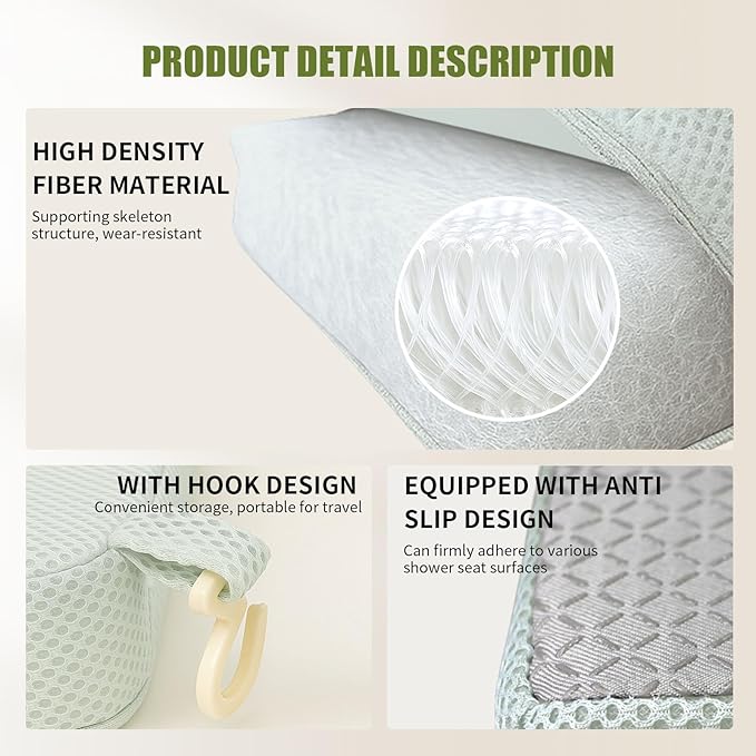 Gwremzlox Shower Seat Cushion,Thickened Shower Chair Cushion 4D Air Fiber Material,Machine Washable and Fast Drying Suitable for Shower Seats Bathtub Baths, Poolside Scenes，Light Gray