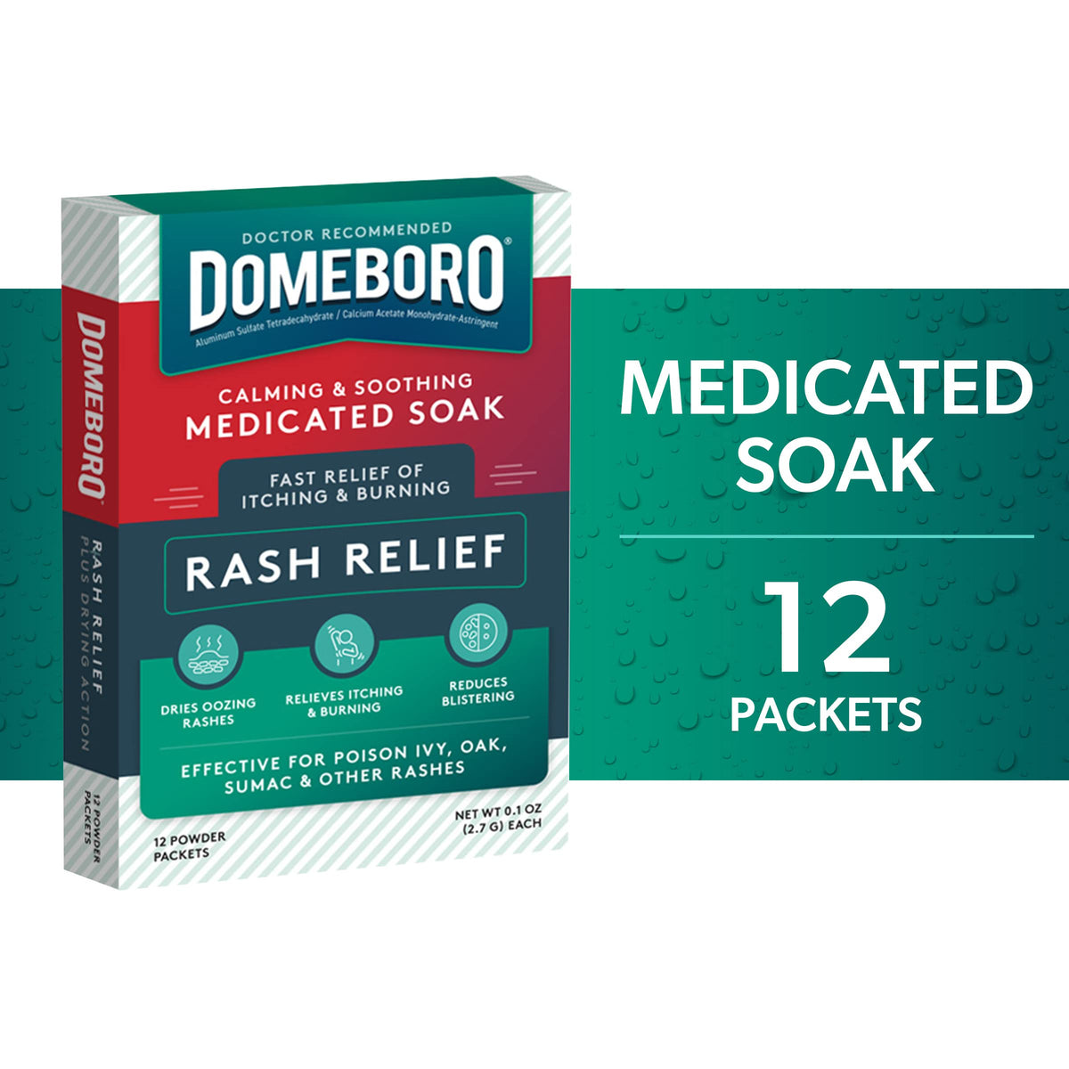 Domeboro Medicated Soak Rash Relief Powder, 12 Count