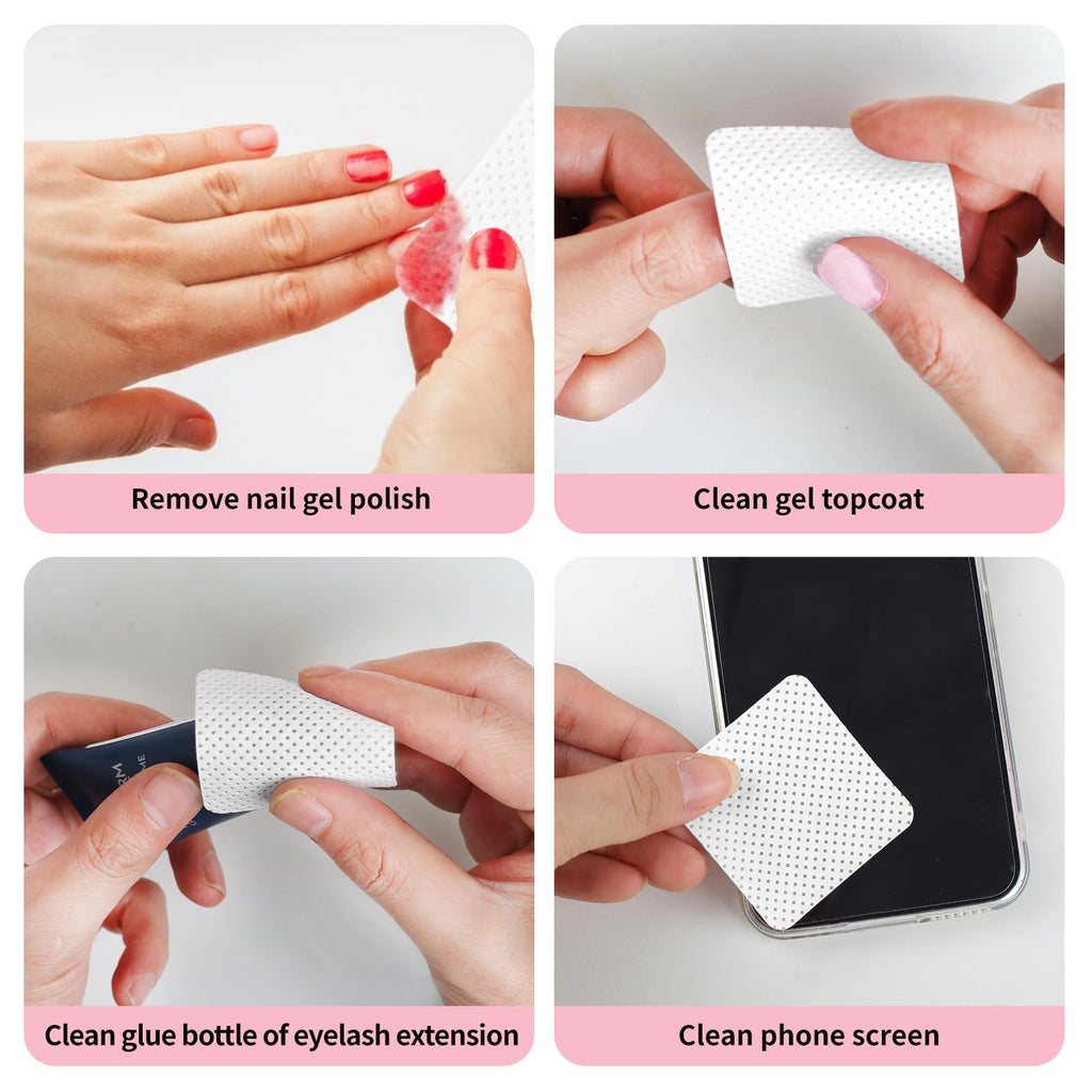 200 Pieces Nail Cotton Pads,1 Pull-Down Pump Dispenser Bottle, Super Absorbent Soft Non-Woven Eyelash Glue Wipes, Nail Polish dehumidifier for Eyelash Extension Products and Nail Oil Bottle (White)