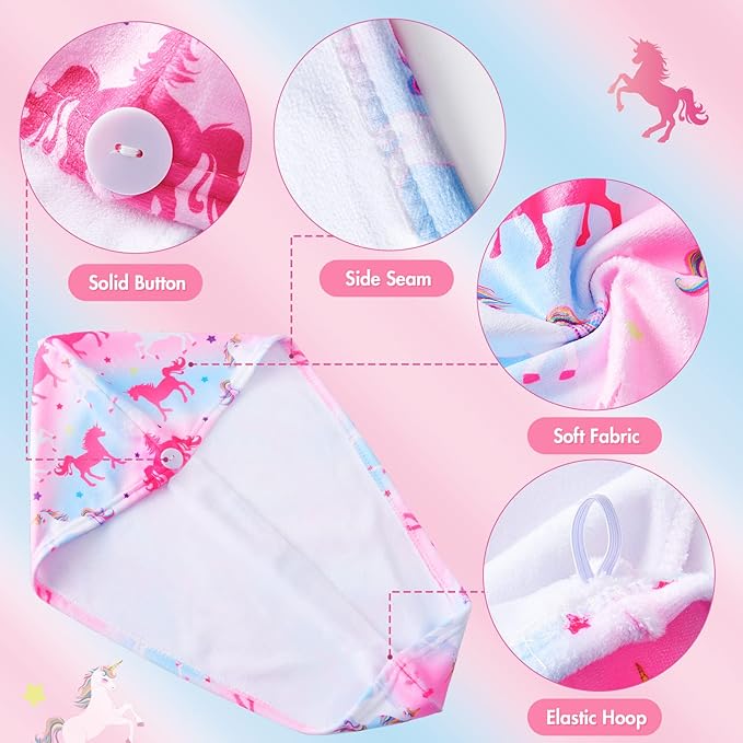2 Pack Kids Hair Drying Towels Girls Unicorn Wet Hair Towel Quick Dry Twisty Hair Towels (Rainbow Unicorn)