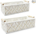 Nonam Macrame Storage Baskets, Boho Decor Style Woven Storage Boxes for Home Organization, Toilet Tank Shelf Cabinet Organizer Baskets,Set of 2 - White