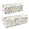 Nonam 2pc Macrame Storage Baskets, Boho Woven Boxes for Home Org, White