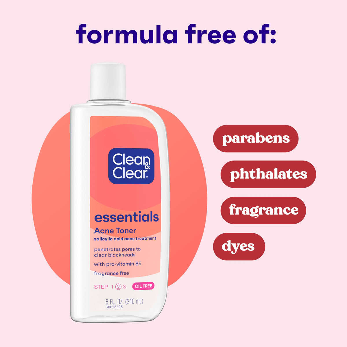 Clean & Clear Essentials Oil-Free Acne Toner, 2% Salicylic Acid, 8 fl oz