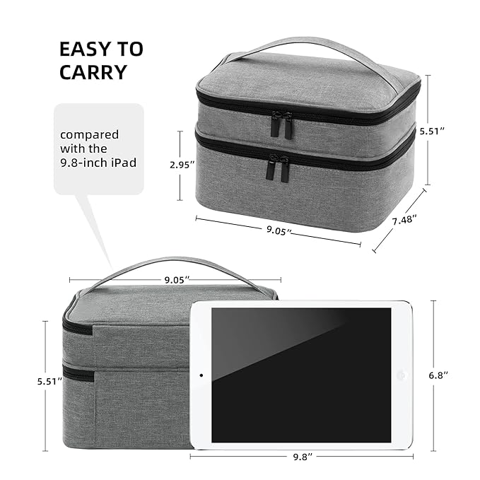 AGX Bravo Travel Nail Polish Organizer Double Layer Carrying Case for Fingernail Polish, Holds 30 Bottles with Dividers Portable Large Storage Case for Gel Nail Polish Holder, Grey (BAG ONLY)