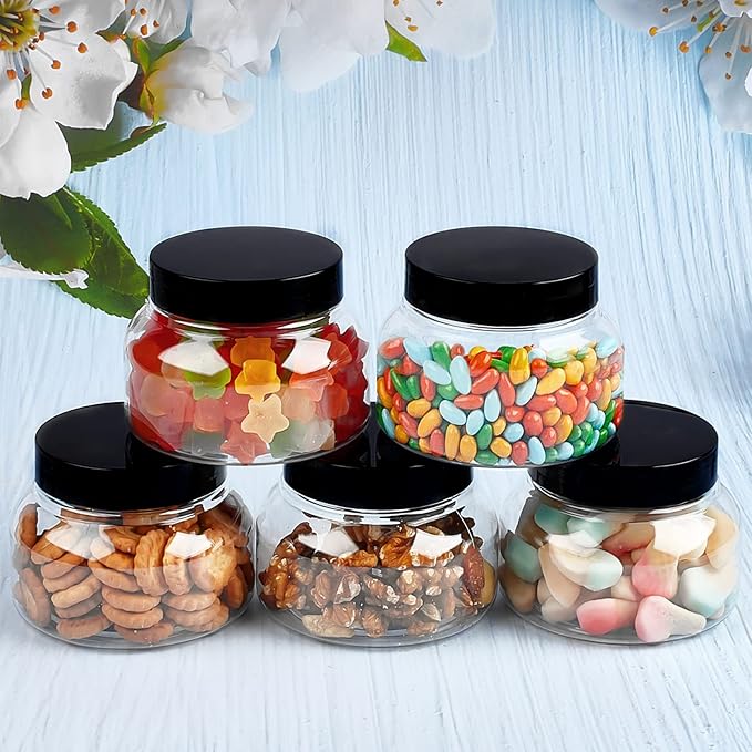 TUZAZO 8 Oz Premium Plastic Tuscany Jars with Lids, 24 Pack